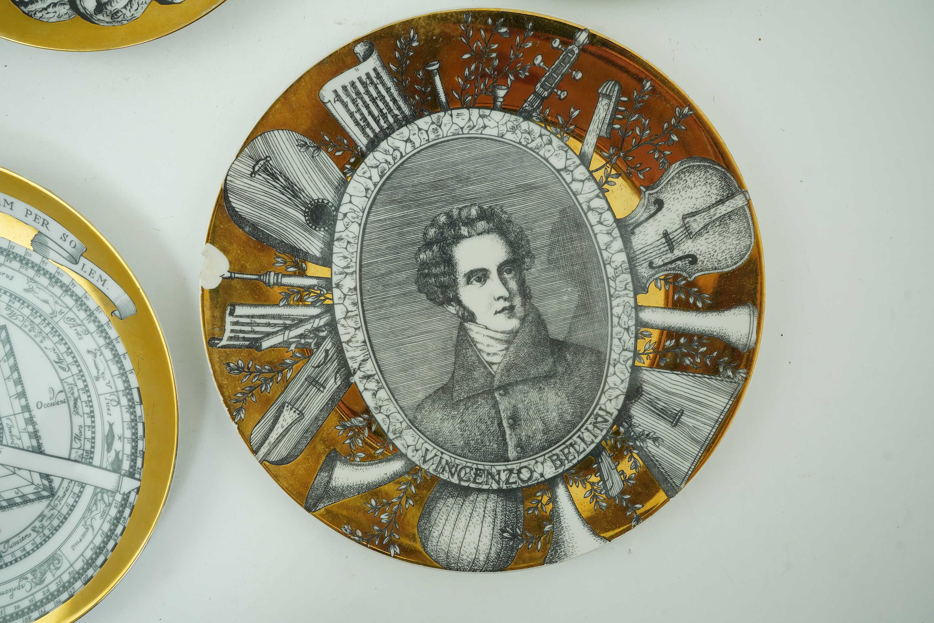 Piero Fornasetti (Italian, 1913-1988): Five various plates